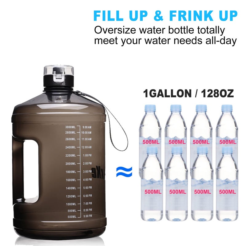 SLUXKE 1 Gallon Water Bottle Portable Water Jug Fitness Sports Daily Water Bottle with Motivational Time Marker,Leak-Proof, Wide Mouth, BPA Free Water Bottles for Sports Gym Fitness Work - Image 2